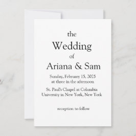 Eenvoudige uitnodiging voor klassieke bruiloft