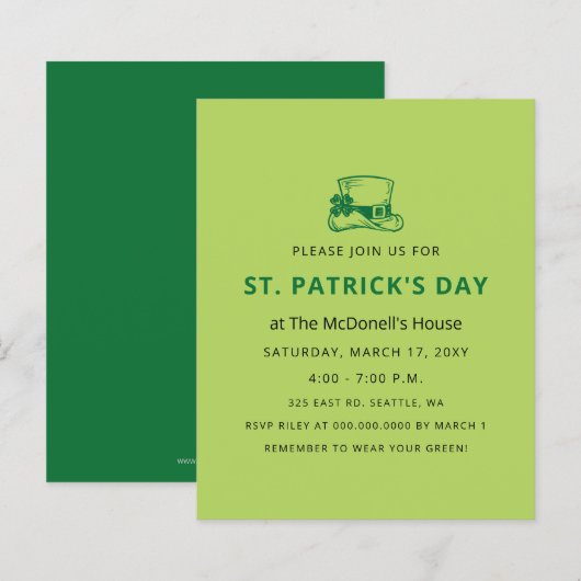 Eenvoudige uitnodiging voor St. Patricks Day (Voorkant / Achterkant)