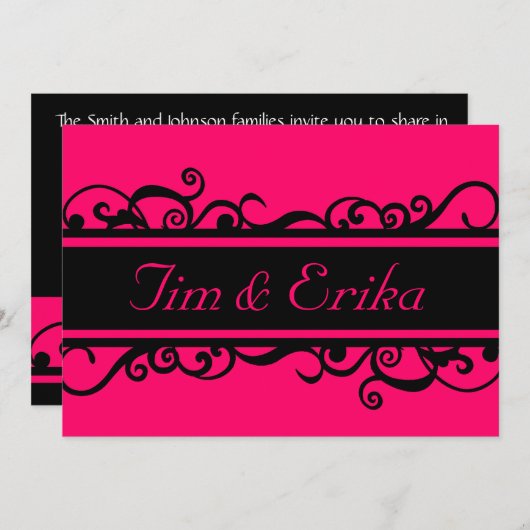 Eenvoudige uitnodiging voor zwarte en roze bruilof (Voorkant / Achterkant)