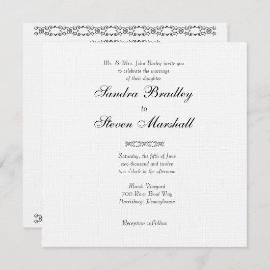 Eenvoudige uitnodigingen voor witbruiloft (Voorkant / Achterkant)