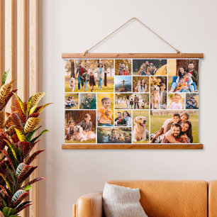 Eenvoudige unieke 18 fotocollage hangend wandkleed