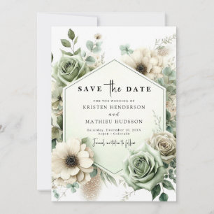 Eenvoudige unieke typografie Sage Green Wedding Save The Date