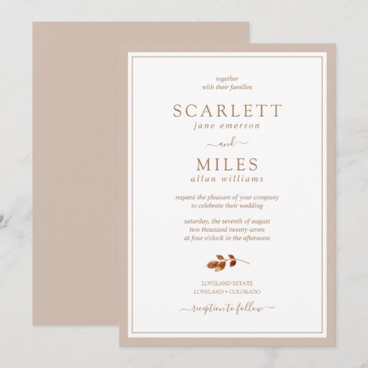 Eenvoudige val verlaat bruiloft kaart (Voorkant / Achterkant)