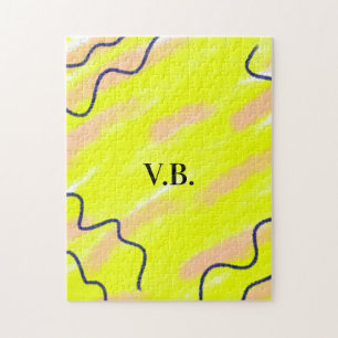 Eenvoudige vaste kleur: naam tekst monogram geel legpuzzel