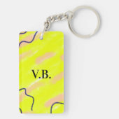 Eenvoudige vaste kleur: naam tekst monogram geel sleutelhanger (achterkant)