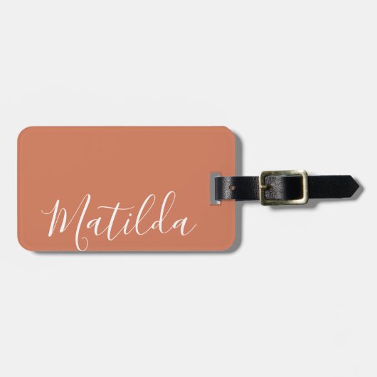 Eenvoudige vaste kleur persoonlijke naam Terracott Bagagelabel (Voorkant horizontaal)