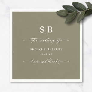 Eenvoudige vaste kleuren Lily Green Monogrammed We Servet