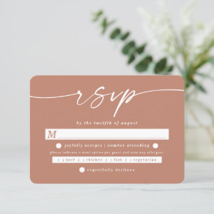 Eenvoudige, vaste kleuren Terracotta Wedding Meal  RSVP Kaartje