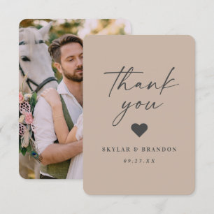 Eenvoudige vaste kleurenfoto Taupe Beige bruiloft Bedankkaart