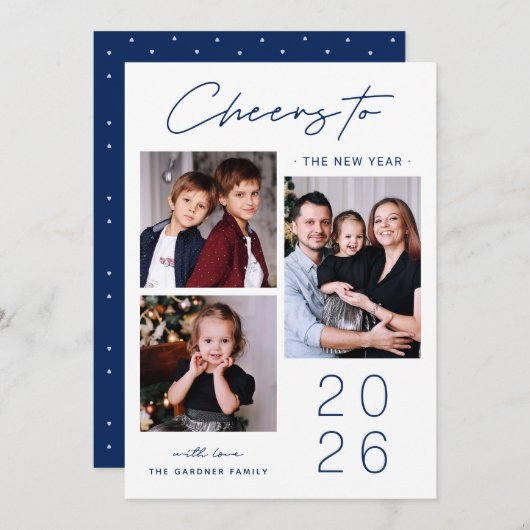 Eenvoudige verfijning: 3 foto nieuwjaar 2025 feestdagenkaart (Voorkant / Achterkant)