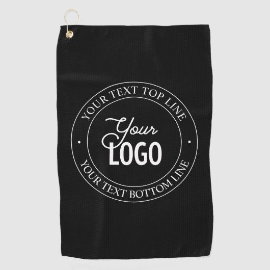 Eenvoudige vervanging van Logo en  tekst | Zwart Golfhanddoek (Voorkant)