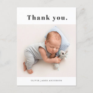 Eenvoudige vetgedrukte typografie Baby Foto Dank u Briefkaart