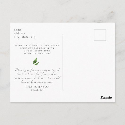 Eenvoudige viering van levensverlies Verzamelblad  Briefkaart (Achterkant)