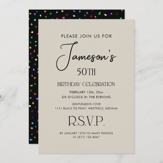 Eenvoudige vijftigste verjaardag van Elegant Gentl Kaart (Voorkant / Achterkant)