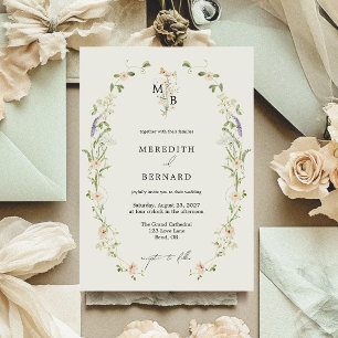 Eenvoudige Vintage Rustieke Wilde Bloem Monogram B Kaart