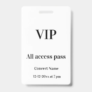 eenvoudige vip all access pas concert naam gelegen badge