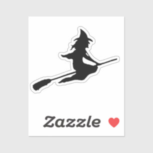Eenvoudige Vliegende Heks op Broom silhouet Sticker