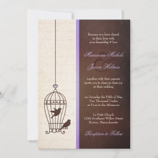 Eenvoudige  vogelkooi | Lavender Brown Wedding Kaart