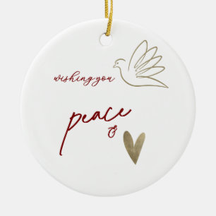 Eenvoudige Vrede & Liefde Duif Foto Kerstkaart Keramisch Ornament