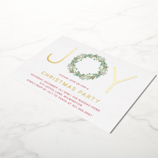 Eenvoudige Vreugde Krans Elegant Kerstfeest Folie Uitnodiging (Gedraaid)