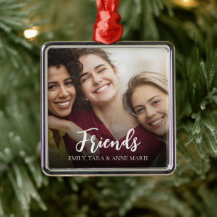 Eenvoudige Vrienden Foto Calligrafie Custom Metalen Ornament