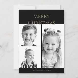 Eenvoudige vrolijk kerstfeest zwart-wit fotocollag feestdagenkaart