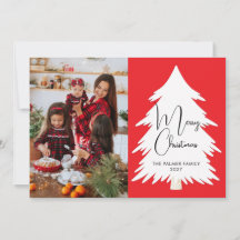 Eenvoudige vrolijke kerst dennenboom familie foto