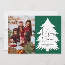 Eenvoudige vrolijke kerst dennenboom familie foto