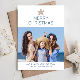Eenvoudige Vrolijke Kerstmis Modern Photo Beach Feestdagenkaart
