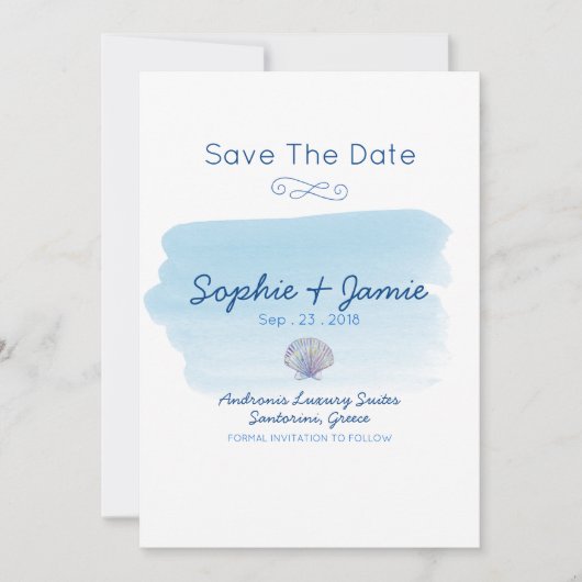 Eenvoudige Waterverf Beach Wedding Save the Date (Voorkant)