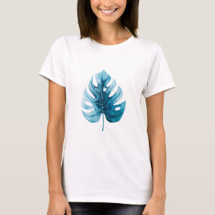 Eenvoudige Waterverf Blauw Monstera Illustratie T-shirt