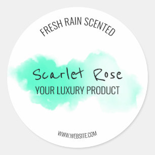 Eenvoudige Waterverf Blauwe en Witte Productlabels Ronde Sticker