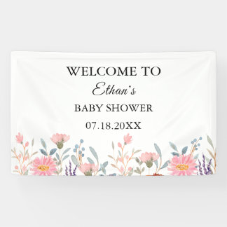 Eenvoudige Waterverf Bloemetuin Baby Shower Spandoek