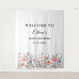 Eenvoudige Waterverf Bloemetuin Baby Shower Wandkleed