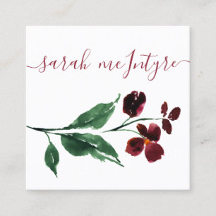 Eenvoudige Waterverf Burgundy Flowers Contactkaartje