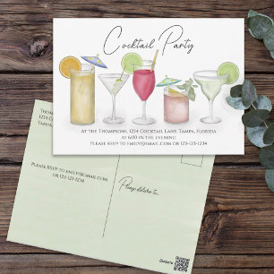 Eenvoudige Waterverf Cocktail Party Drink Whimsica Briefkaart