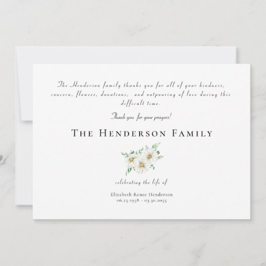 Eenvoudige Waterverf Daisies begrafenis Dank u Bedankkaart (Achterkant)
