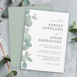 Eenvoudige Waterverf Eucalyptus Border Bruiloft Kaart
