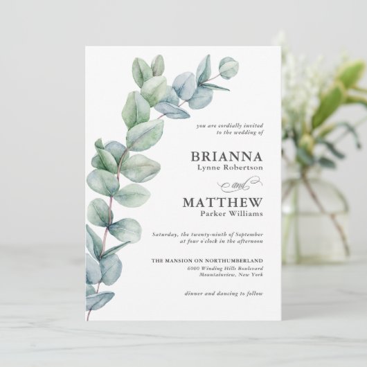 Eenvoudige Waterverf Eucalyptus Greenery Wedding Kaart (Staand voorkant)
