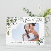 Eenvoudige Waterverf Eucalyptus Weddenschap Save The Date (Staand voorkant)