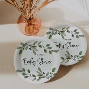Eenvoudige Waterverf Greenery BABY SHOWER Papieren Bordje