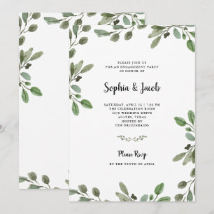 Eenvoudige Waterverf Greenery Engagement Party Kaart