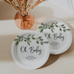 Eenvoudige Waterverf Groene Planten Oh Baby Baby Papieren Bordje