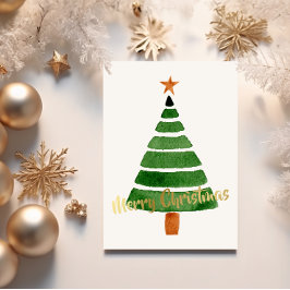 Eenvoudige Waterverf kerstboom Feestdagenkaart