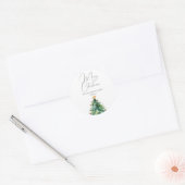 Eenvoudige Waterverf Kerstboom Vrolijk Kerstfeest Ronde Sticker (Envelop)