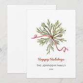 Eenvoudige waterverf kerstgroen met rode strik aankondiging (Voorkant / Achterkant)