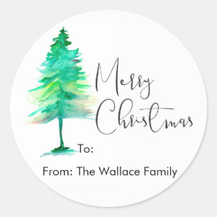 Eenvoudige, Waterverf Kerstmis dennenboom Ronde Sticker