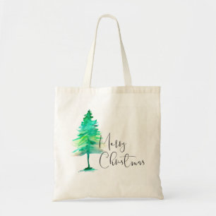 Eenvoudige, Waterverf Kerstmis dennenboom Tote Bag
