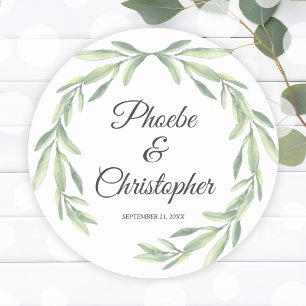 Eenvoudige Waterverf Laurel Wreath Groen Bruiloft Ronde Sticker