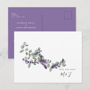 Eenvoudige Waterverf Lavendel & Blad Save the Date Briefkaart